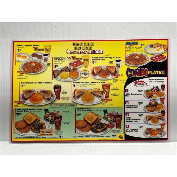 2003 Laminated Waffle House 11” x 16.5” Menu Vintage Double Sided Nostalgia - Picture 1 of 5